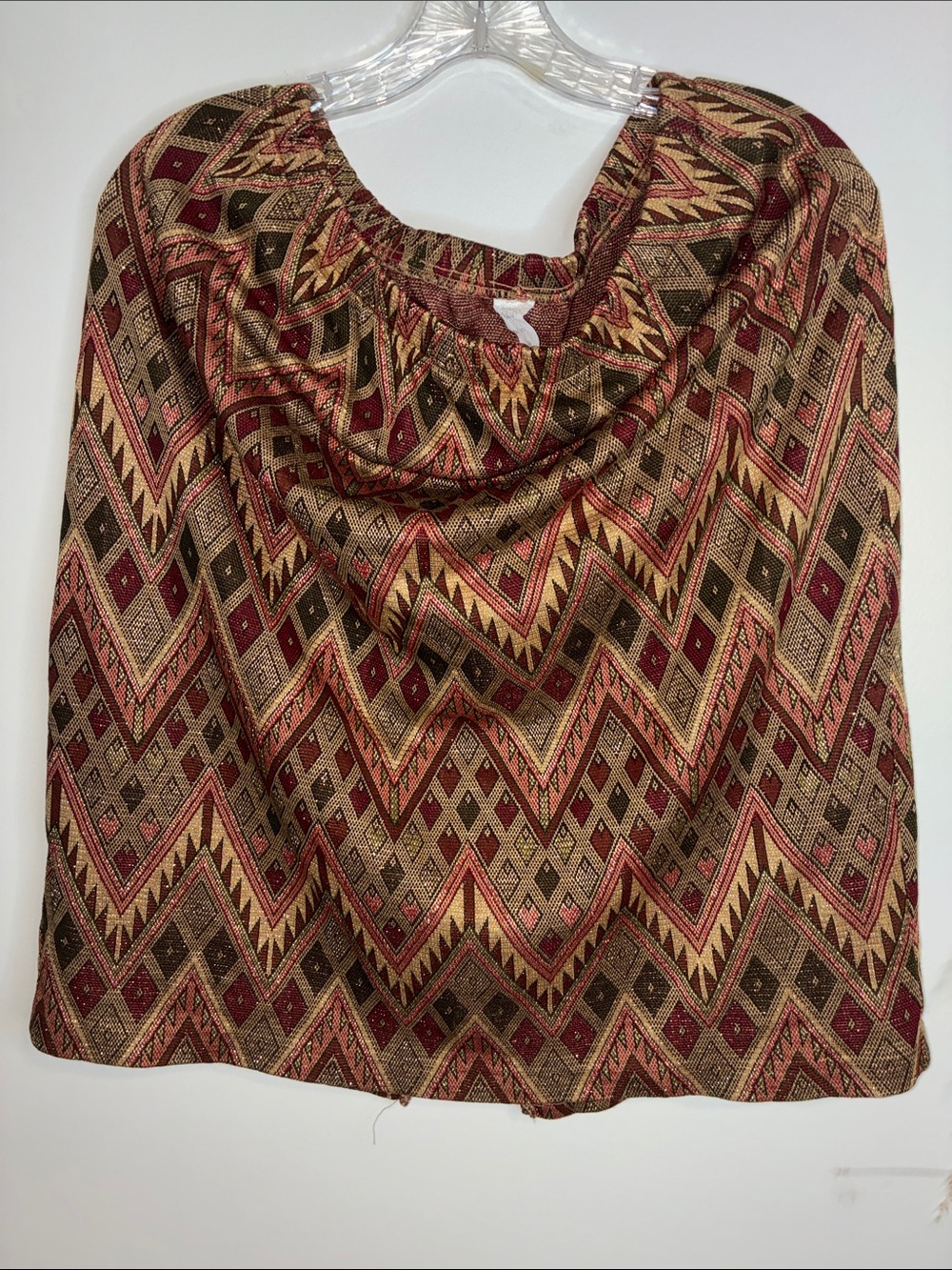 Boho Chevron Print Peasant Top in Brown and Burgundy